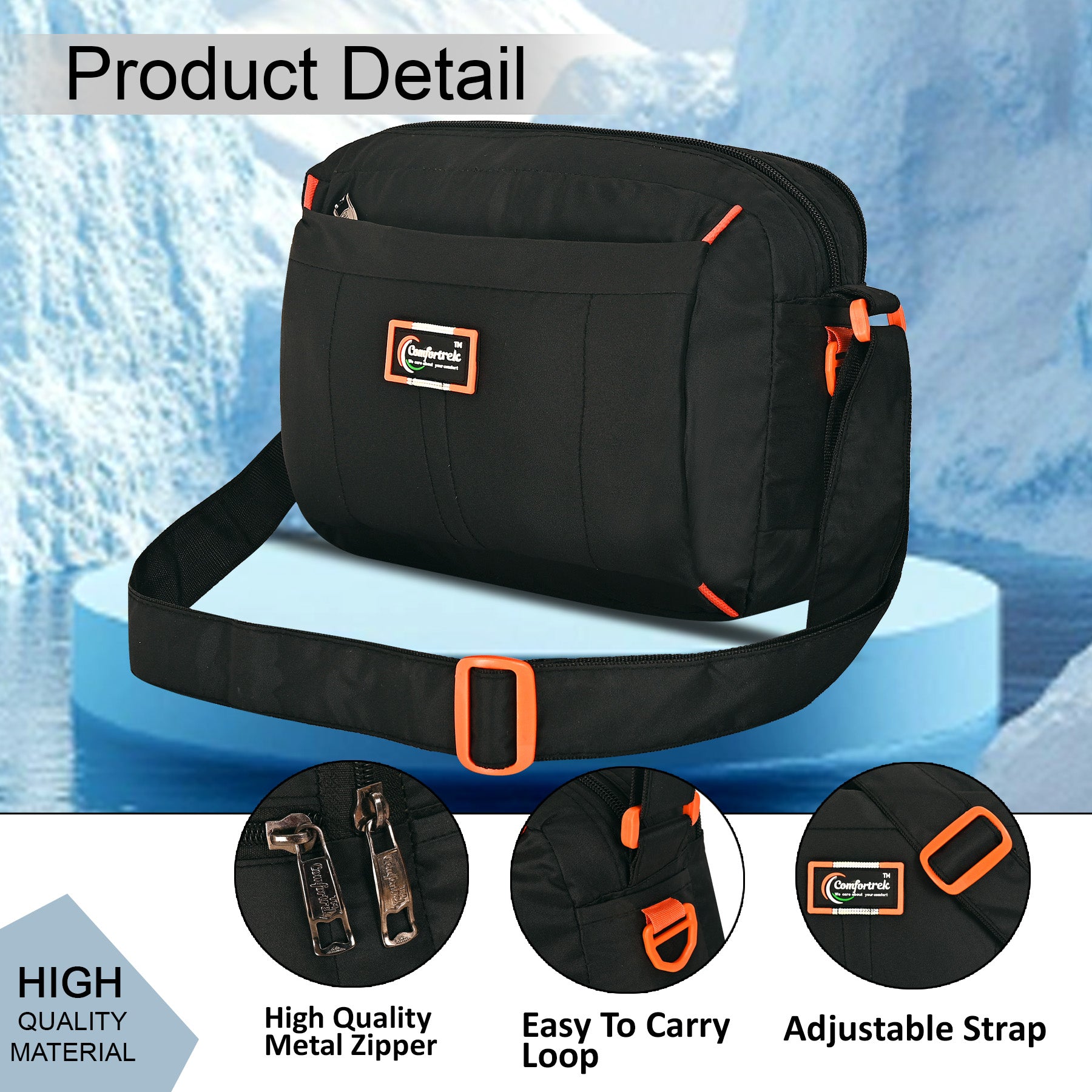 Comfortrek Waterproof Crossbody Sling Bag for Men & Women | Travel, Office, College, Daily Use Multipurpose Shoulder Bag | Compact, Lightweight, Anti Theft & Stylish
