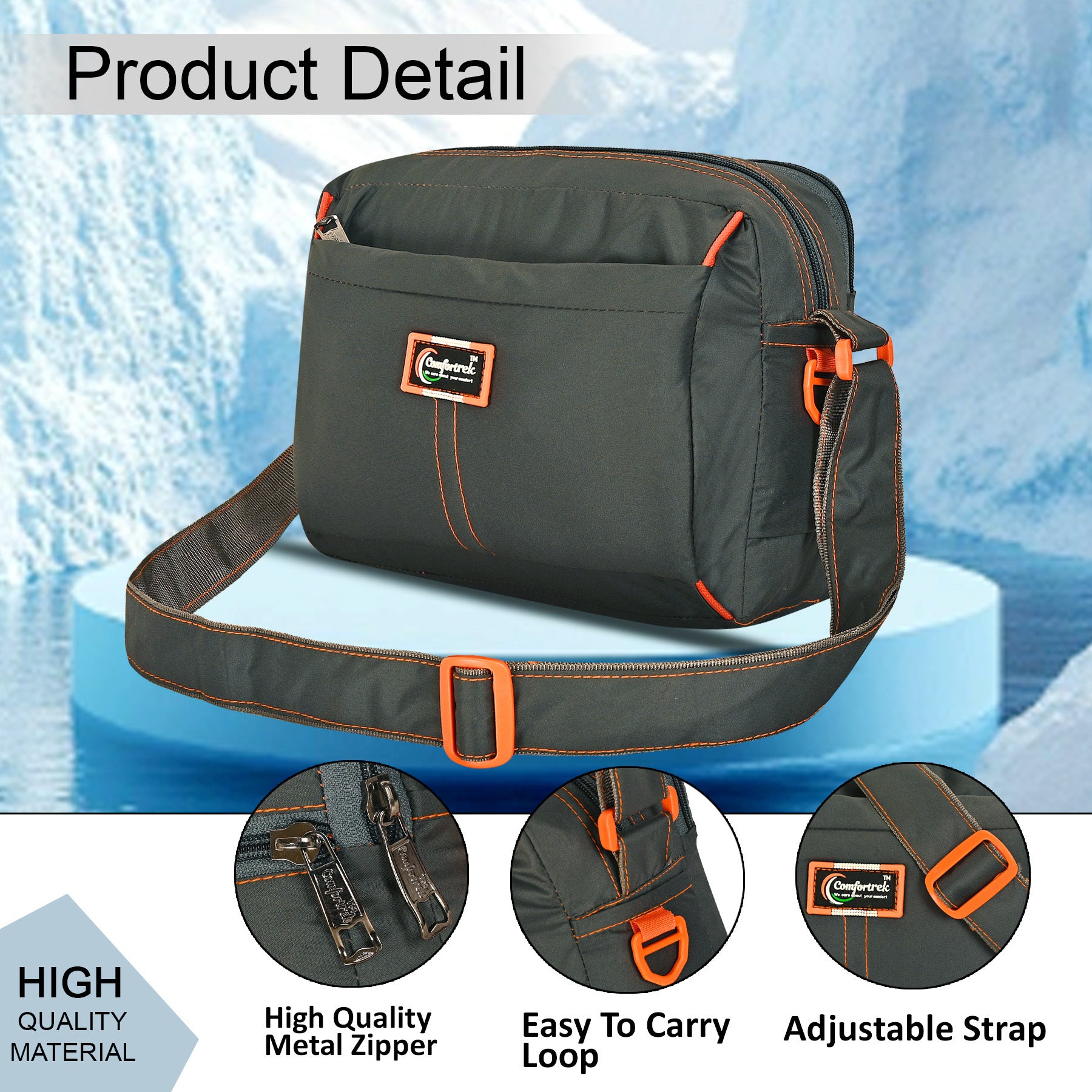 Comfortrek Waterproof Crossbody Sling Bag for Men & Women | Travel, Office, College, Daily Use Multipurpose Shoulder Bag | Compact, Lightweight, Anti Theft & Stylish
